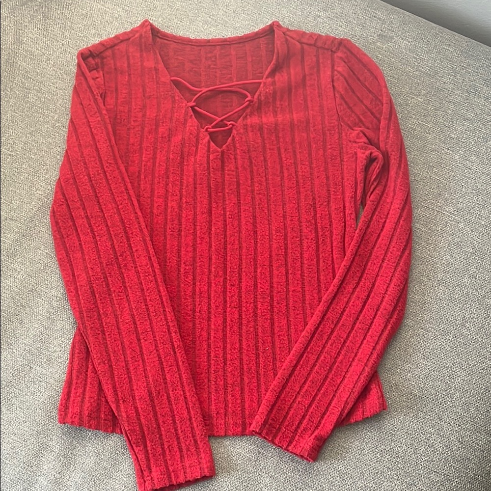 SHEIN Red Ribbed Knit Top